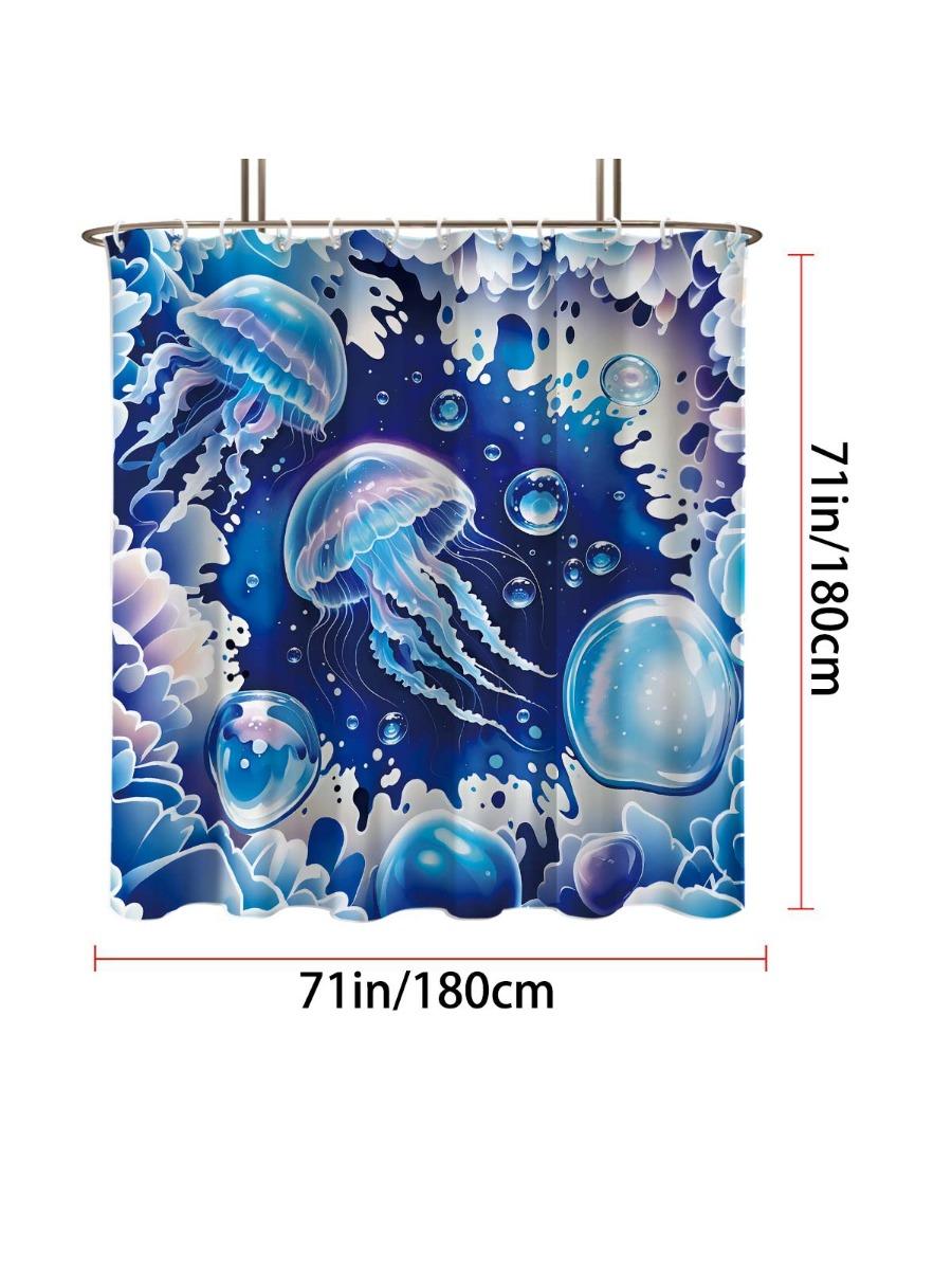 

1 шт. Синяя водонепроницаемая шторка для душа с принтом медузы, перегородка для ванной с 12 крючками для защиты приватности, простая установка 90x180cm