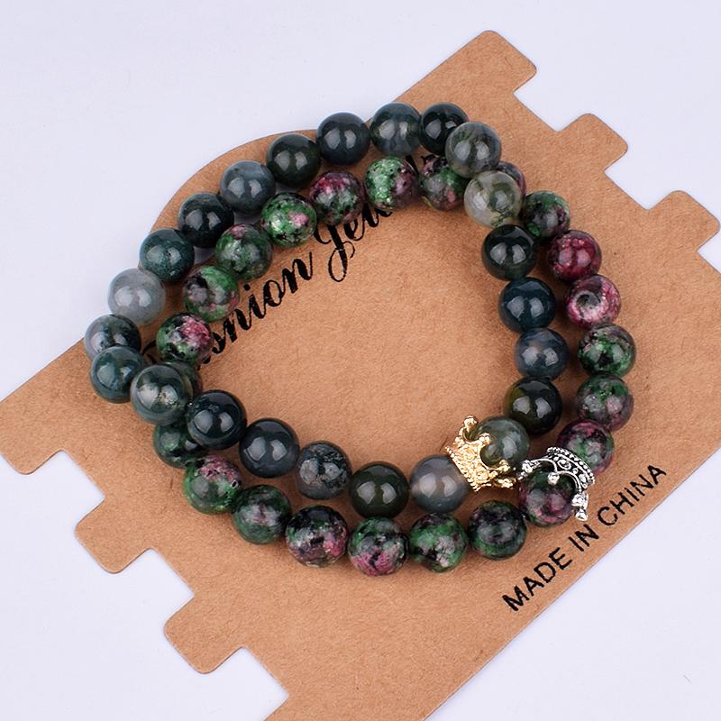 2pcs Charm Paired Bracelets Men Sets Crown Women's Bracelets Natural Stone Beads Wristband Couple Bracelet Gifts Friends Jewelry
