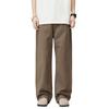 Men Pants Solid Color Straight Wide Leg Retro Style Pants with Pockets Zippered Trousers for Daily Home Streetwear Sports