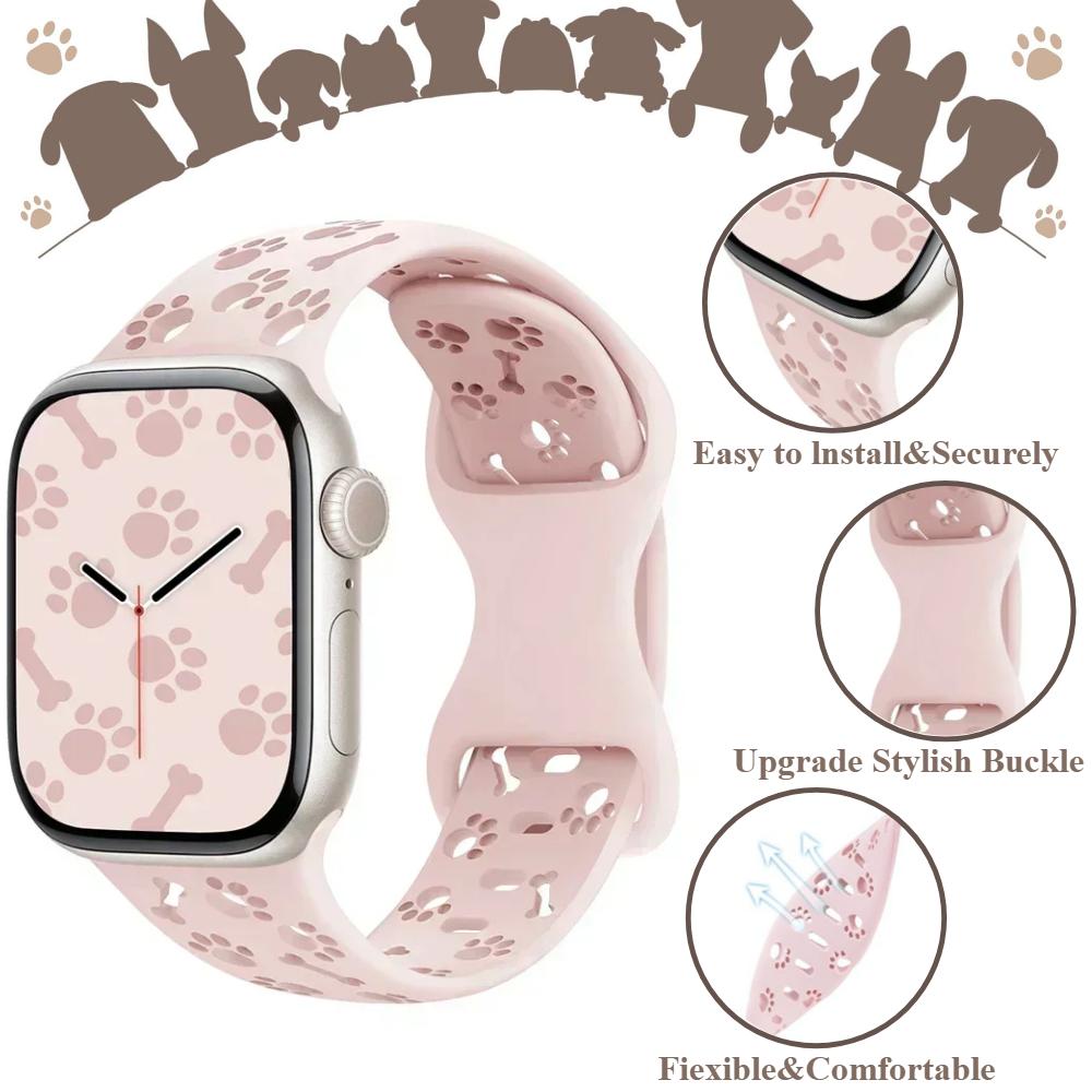 Correa de Silicona con Huella de Pata de Perro para Correa de Apple Watch 49mm 46mm 42mm 44mm 41mm 40mm 38mm Pulsera Series 10 9 8 7 SE 6 5 4 3 Ultra2