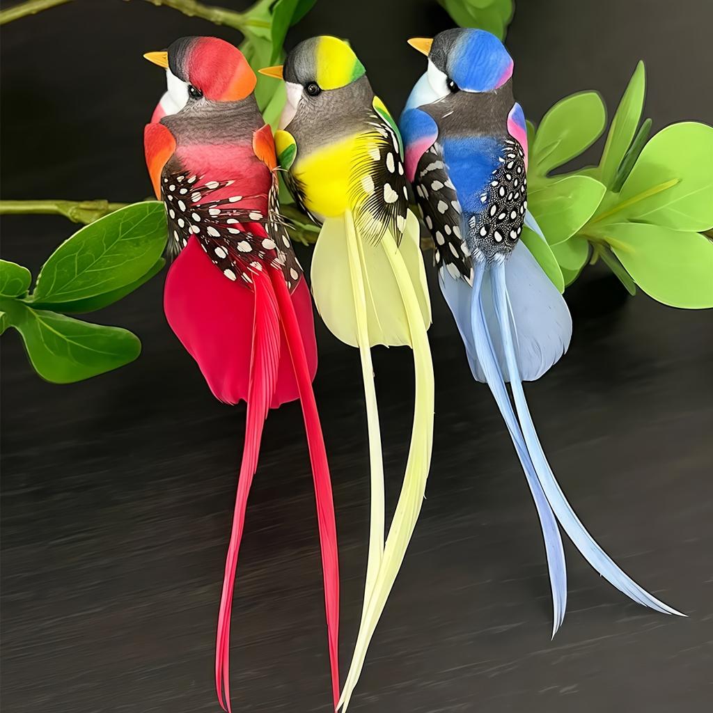 6pcs Vibrant Artificial Birds with Long Tails Colorful Feathered Home Garden Decor Lifelike Hanging Ornaments Festive Decoration