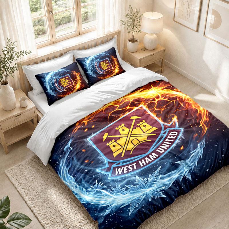 Ensemble de literie 1 housse de couette 2 taies d'oreiller West Ham United Impression de football Chambre Décoration de maison