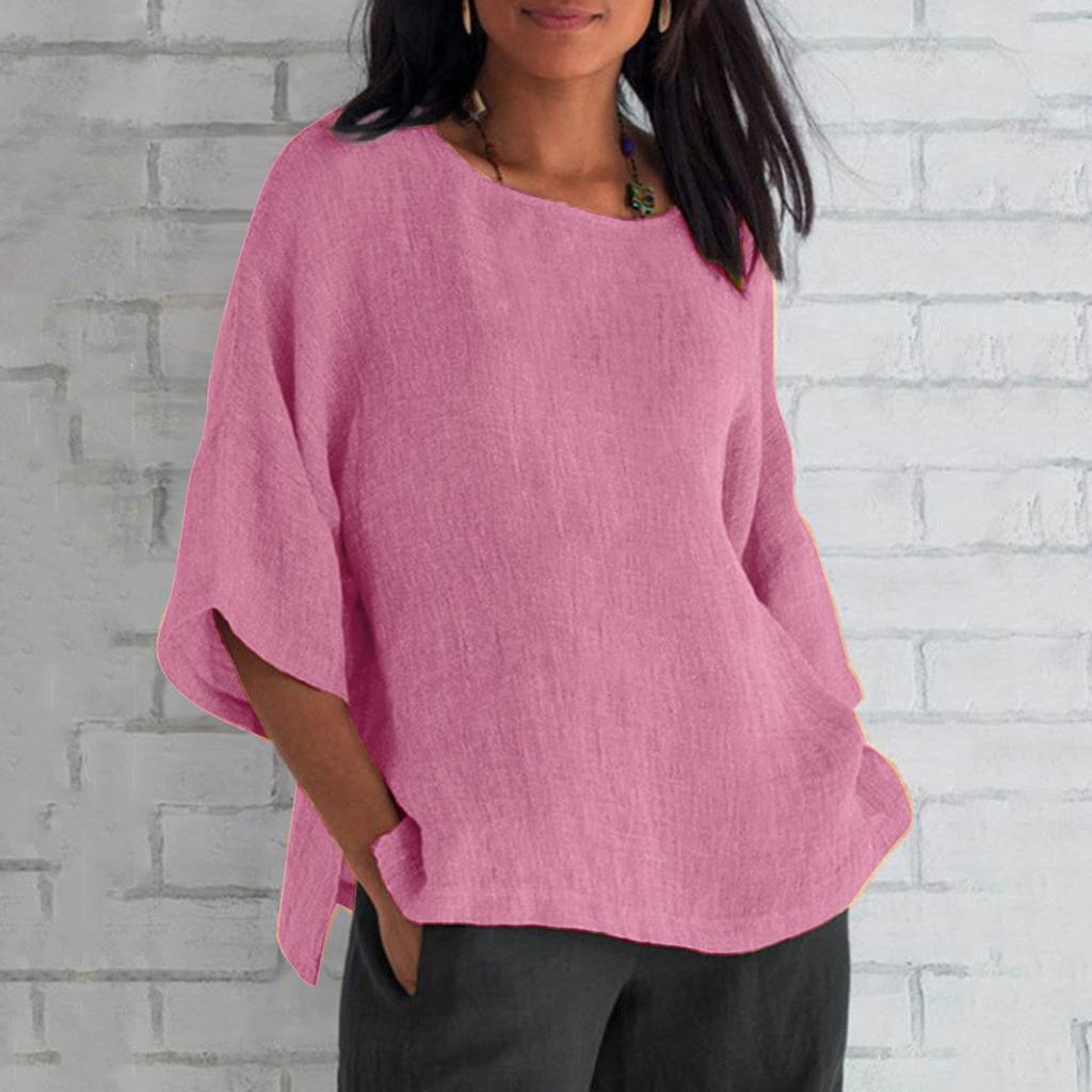 Women's Fashion Half Sleeve Round Neck Colour Loose Casual Shirt Top