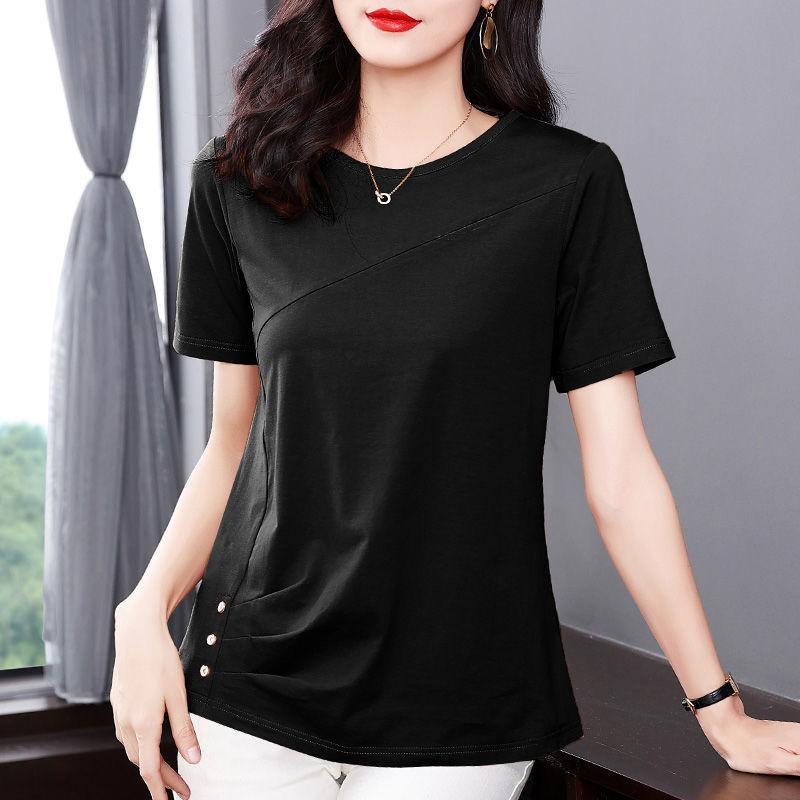 Women Summer Spring Fashion Cotton Blouses Shirts Lady Fashion Casual Short Sleeve O-Neck Solid Color T-shirt Blusas Tops