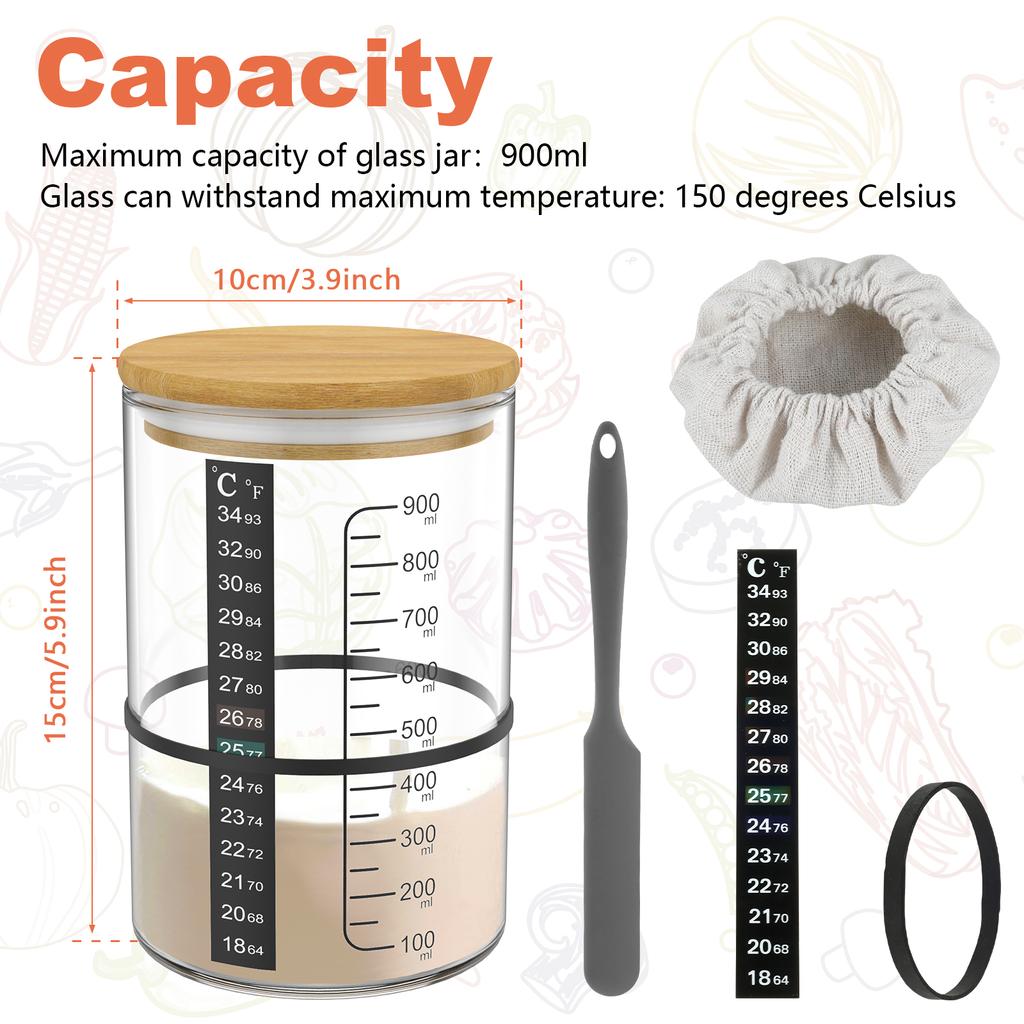 9Pcs Sourdough Fermentation Jar 1L Sourdough Starter Container Clear Glass Jar Sourdough Baking Tool Wide Mouth Kitchen Supplies