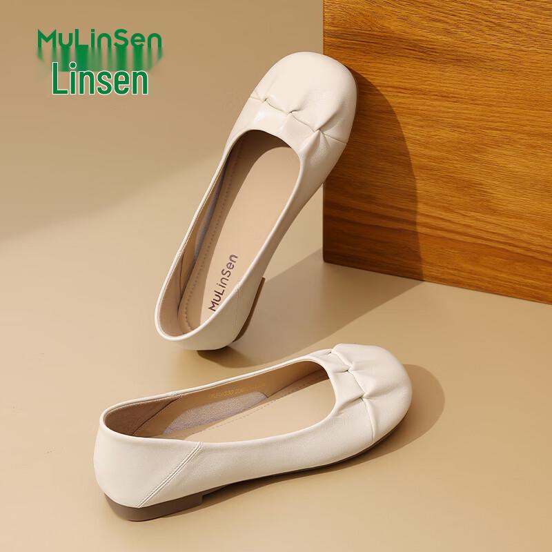 MULINSEN Women s French Style Pleated Round Toe Flat Shoes 36
