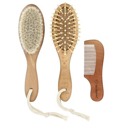 Baby Hairbrush and Comb Set, Dark Walnut, 3-Piece Set