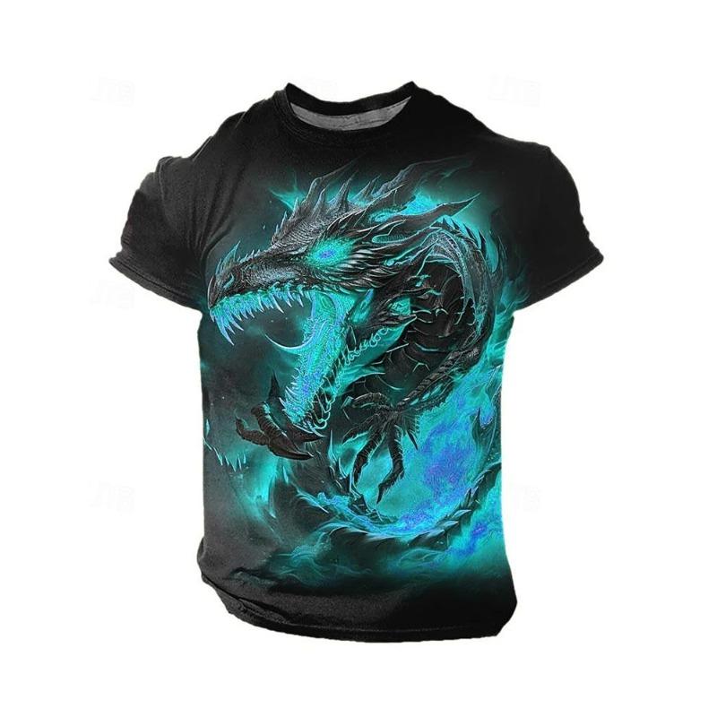 Summer Street Style Fashion Men's T-shirt Urban Everyday Casual Short-sleeved Top 3D Dragon Print Men's Outdoor T-shirt