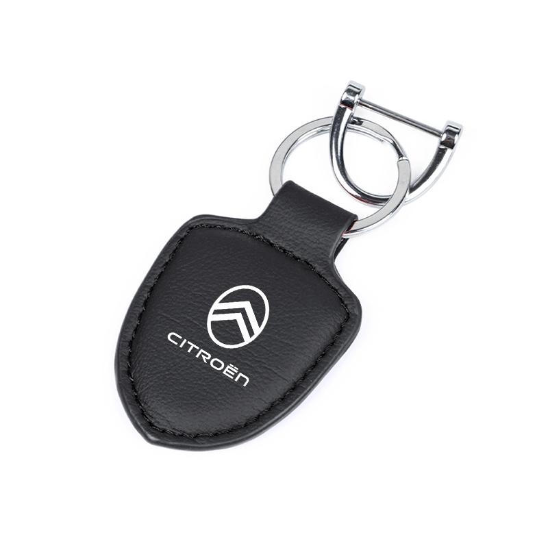 Leather Car Emblem Pendant Keychain Key Ring Accessories For Citroen C3 C5 C5X C4 e-C4 X e-C3 C-Elysee Berlingo C1 C-Crosser C6