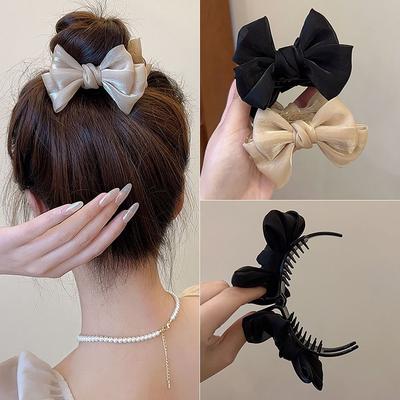 Vintage Bow Tie Hair Clamp Pastoral Style Acrylic Hairpin High Quality Back Head Grab Clip Women Girls Elegant Hair Clip Hairpin