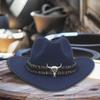 Western Cowboy Hat for Men Women Wide Brim Sun Protection Fedora Beach Hat Wool Cowgirl Felt Hat with Adjustable Strap