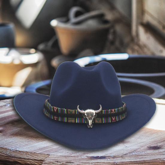 Western Cowboy Hat for Men Women Wide Brim Sun Protection Fedora Beach Hat Wool Cowgirl Felt Hat with Adjustable Strap