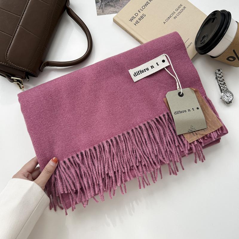 300G Jednolity Kolor Imitacja Kaszmiru Szalik Damski Zimowy Premium, Szal Z Kaszmiru Z Frędzlami