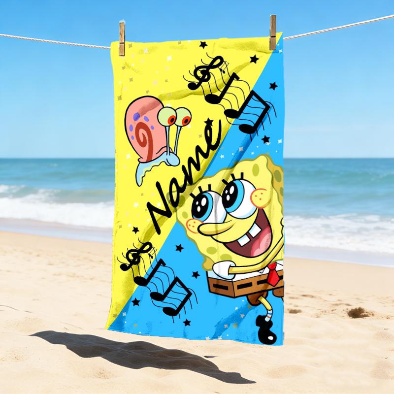 Custom Name SpongeBob Art Stylish Digital Printing Beach Towel Quick‑Drying Absorbent Blanket for Beach Pool Gym Travel