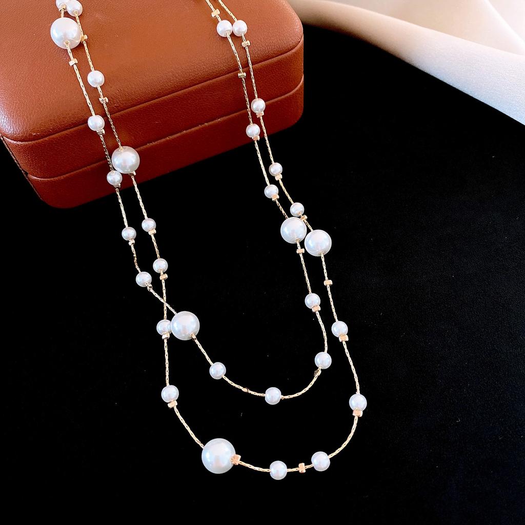 Glass Pearl Irregular Beaded Necklace Korean Versatile Temperament Sweater Chain Necklace Women