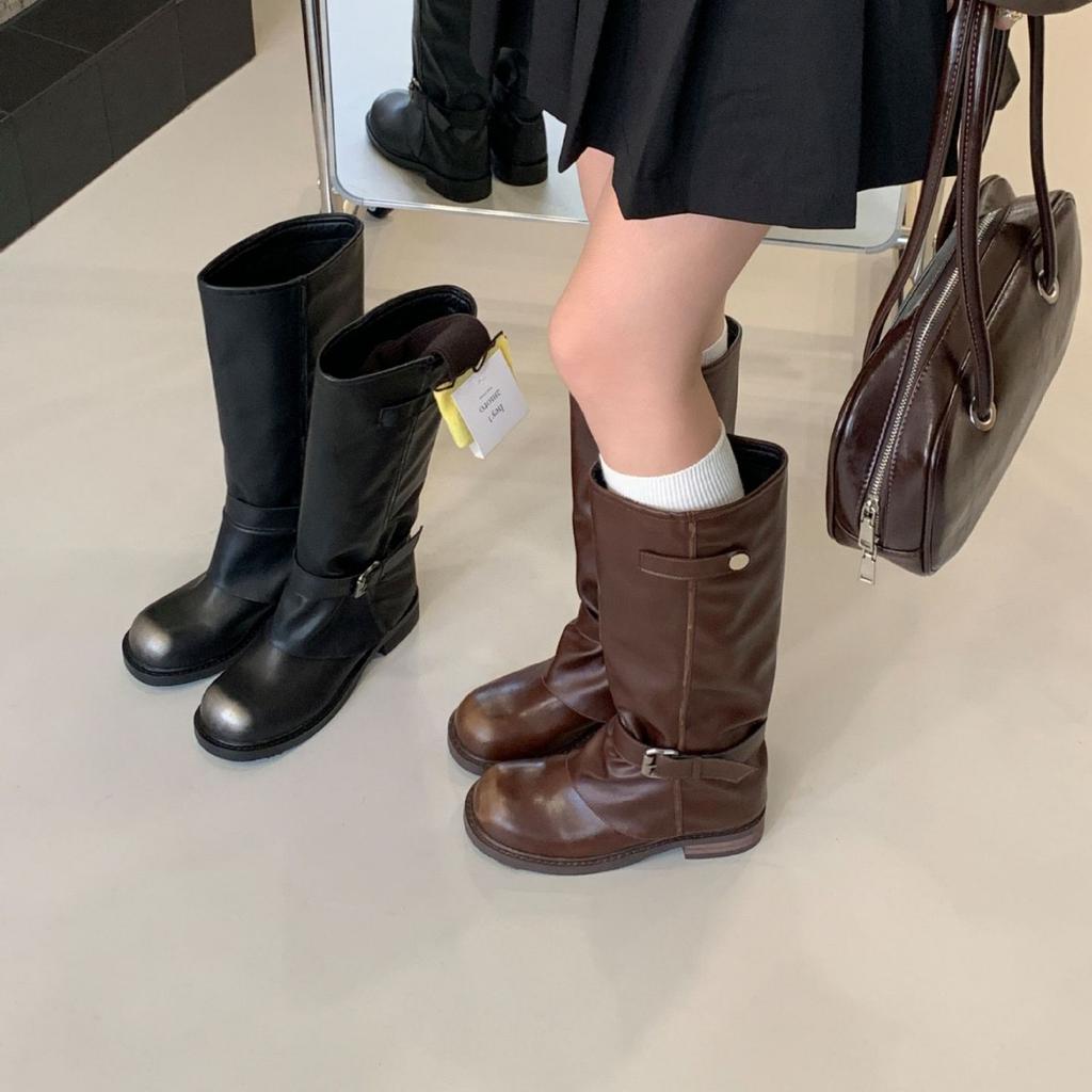 Square Head Polished High Boots Light Luxury Niche Retro 2025 Autumn and Winter New Thick Heel Short Boots Niche Women's Boots