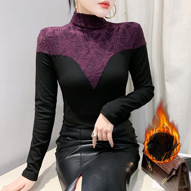 

Зимняя контрастная цветная базовая рубашка с длинными рукавами, футболка с полуворотником, женская облегающая рубашка в стиле темперамент 4XL