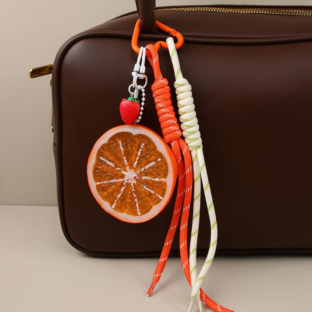 Fruit Keychain Pvc Handmade Woven Lemon Strawberry Bag Decor For Casual Use