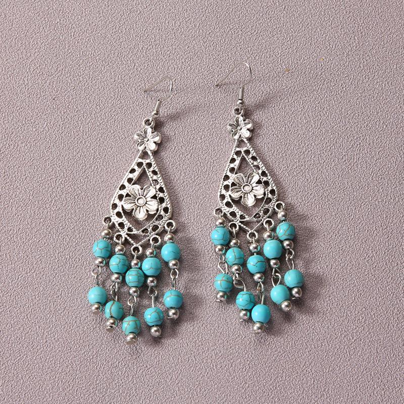 

Богемные серьги с кисточками из бирюзы - Этнический ретро тибетский подвесной стиль