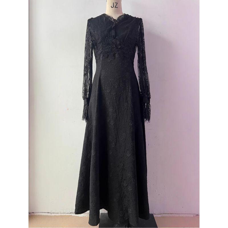 

2025 Spring European and American Solid Palace Style French style Retro Gold Temperament Charming Dress Black XXL