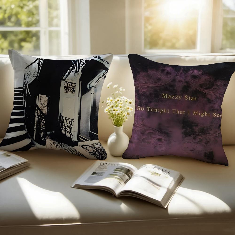 Pop Music Album M-Mazzy Star Pillow Case Anti-dustmite Pillowcase Invisible zipper silky short plush Sofa cushion cover