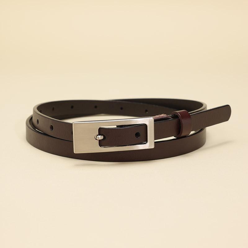 Simple Solid Color Silver Buckle Decoration Women Slim Waist Belt For Work And Fashion Outfits