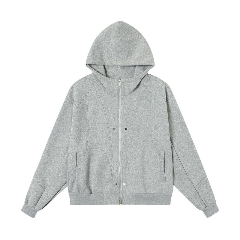 Jungle Tiger American-Style Deconstructed Gray Hooded Sweatshirt for Men, Spring High Street Trendy Brand Design, Couple's Heavyweight Jacket