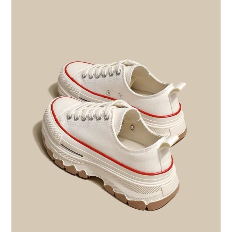 Tide canvas shoes thick sole wavy bottom low top heightening big head versatile casual sports shoes little white shoes women