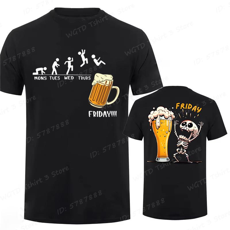 Funny Skeleton Enjoying Friday Beer Day Print TShirt Finally Friday for Drink Lover Tees Gifts Short Sleeve Tops Mens Clothing