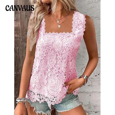 Summer Women's Square Neck Lace Vest Sleeveless Tank Top