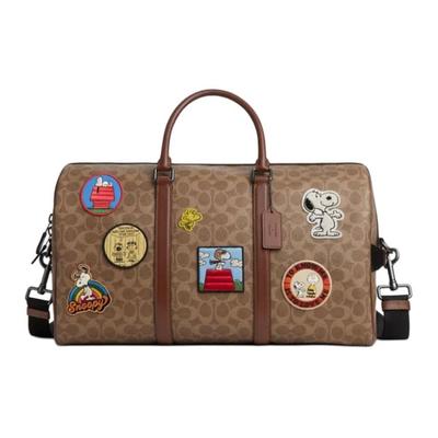 X Peanuts Signature 45 Ventura Logo Coated Canvas And Leather Boston Bag Women Travel Bag Brown CBI42-QBTAM