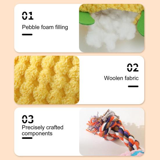 Corduroy Dog Chew Toy Squeaky Plush Toy with Colorful Rope Chew Resistant Self-Entertainment Toy Dogs Tug Toy for Small