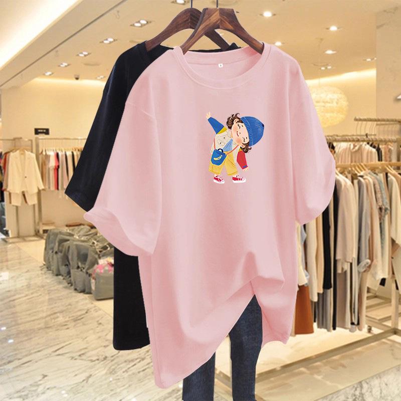 American Retro Cartoon Oversized T-Shirt - Women's Summer Loose-Fit Short Sleeve Top