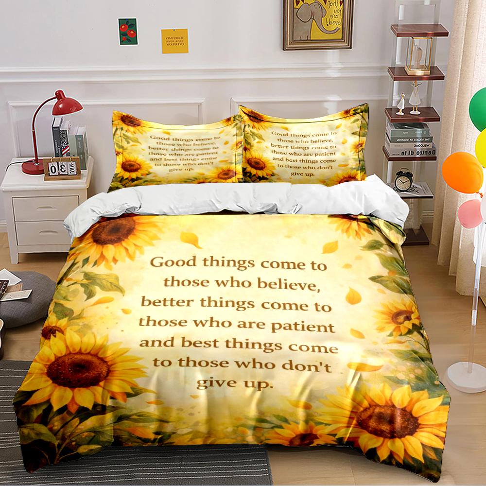 Sunflower Print Motivational Bedding Set Bedding Set (1 Duvet Cover, 2 Pillowcases, Duvet Not Included)