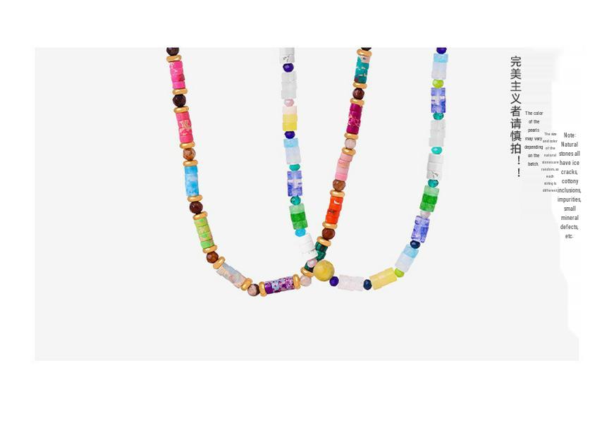 Versatile Temperament Necklace: Rainbow Natural Stone Beads with Clavicle Chain and Light Luxury Craftsmanship.