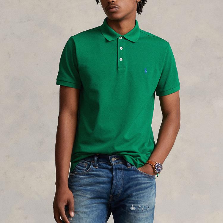 Polo Ralph Lauren SS23 Solid Logo Embroidered Slim Fit Short Sleeve Polo Shirt Men Tops Green MNPOKNI1N822251-320