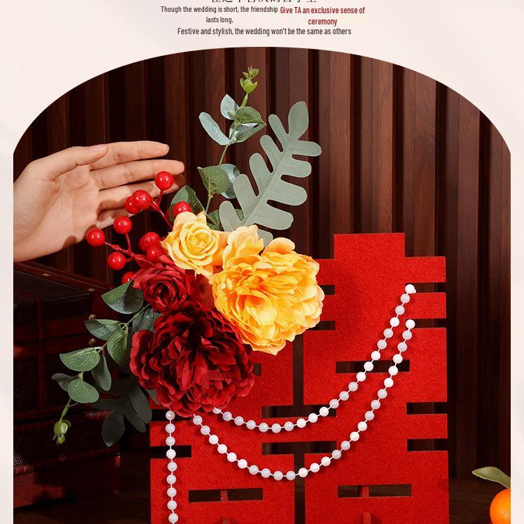 Three-Dimensional Double Happiness Wedding Floral Art Decoration Set for Rooms and Tables