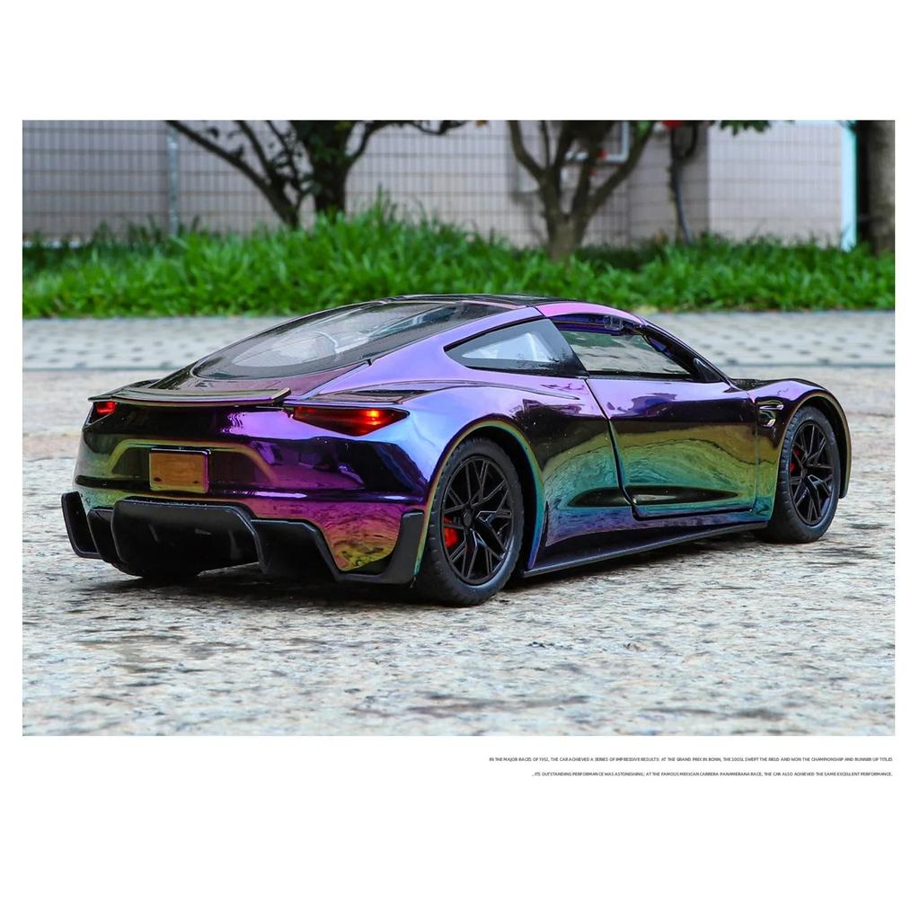 1/24 Tesla Roadster Alloy Electric Sports Car Model Diecasts Metal New Energy Vehicles Car Model Sound Light Simulation Kids Toys Gift