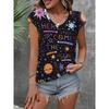 Summer Women's Casual Temperament Retro Printed Pattern V-neck Narrow Sleeved Shirt