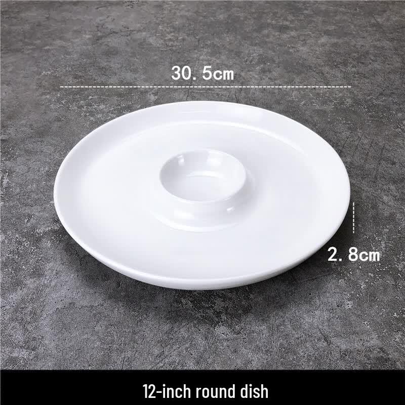 12-inch White Ceramic Dumpling Plate with Vinegar Dish