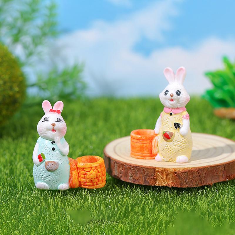 Мультяшная цветочная корзина кролик микроландшафтные фигурки настольные украшения — фото 6