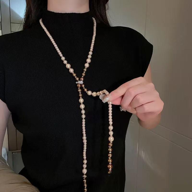 Elegant Multi-layer French Pearl Necklace - Versatile Design for High-end Sweater Chains