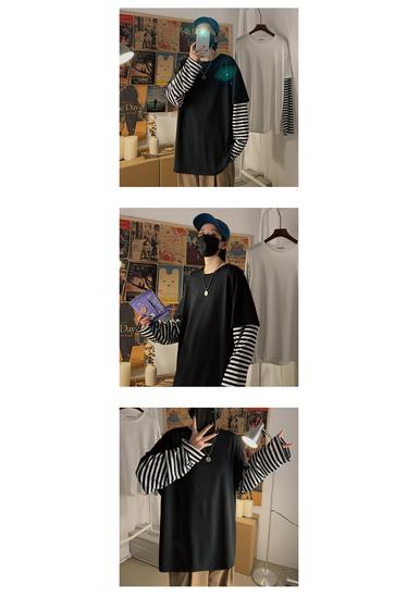 Trendiges Koreanisches Lockeres Herren-T-Shirt mit Langen Ärmeln und Fake-Zweiteiler-Look