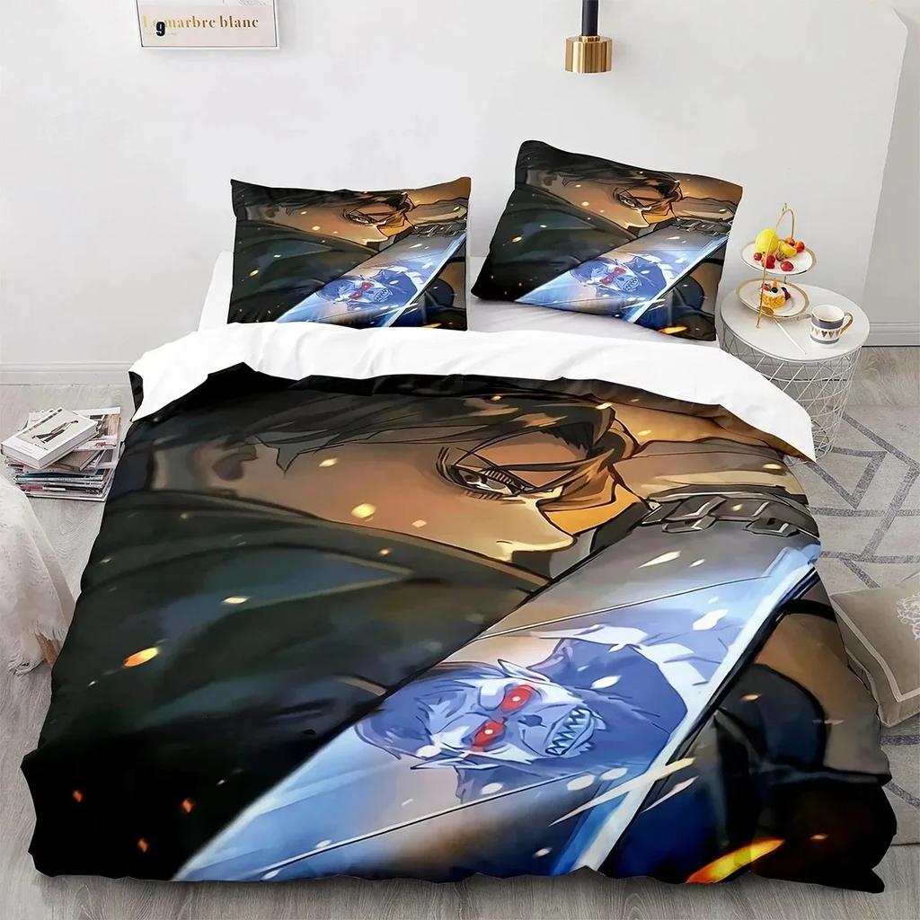 Set de lenjerie de pat cu logo-ul anime Attack On Titan pentru băieți și fete, dimensiune twin, queen, king, husă de plapumă, față de pernă, pat pentru băieți, adult, textile de casă