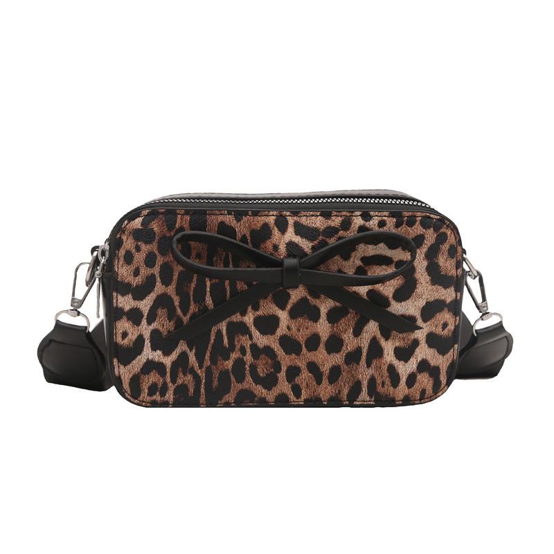 Fashionable Pu Leather Mini Square Shoulder Bag With Unique Bow And Colorful Leopard Print Ideal For Urban Outfits