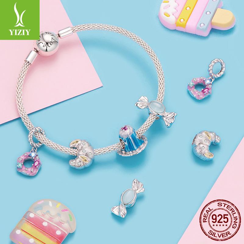 Dream Sweet Donut Candy Pendant Accessories S925 Sterling Silver Girl Heart Dessert Diy Beads