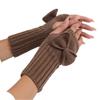 Comfortable Thick Warm Bowknot Knitted Gloves Elastic Soft Half Finger Gloves Keep Warm Arm Warmers Youth Student