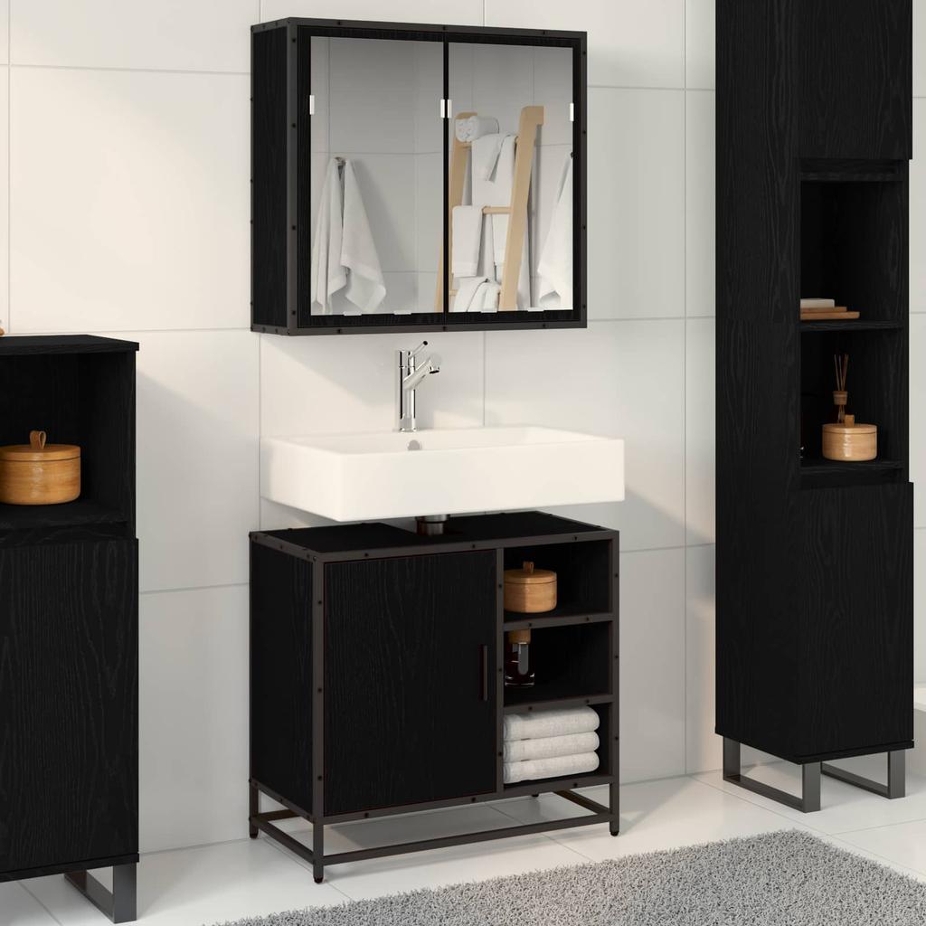 Bathroom Furniture Set 2 Pcs Black Oak Effect Wood Based Material