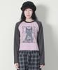 Deumakeu Boss Cat Raglan Semi-Crop Long Sleeve T-Shirt Pink & Charcoal