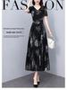 Spring/Summer 2024 V-Neck Floral Black Midi Dress - Plus Size Women's High-End Collection